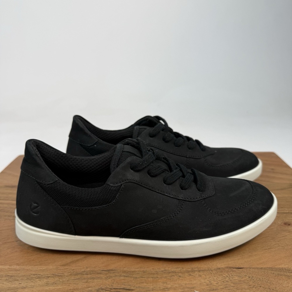 New Womens ECCO Leisure Black Leather Sneaker Shoes‎ Size EU 37 6-6.5